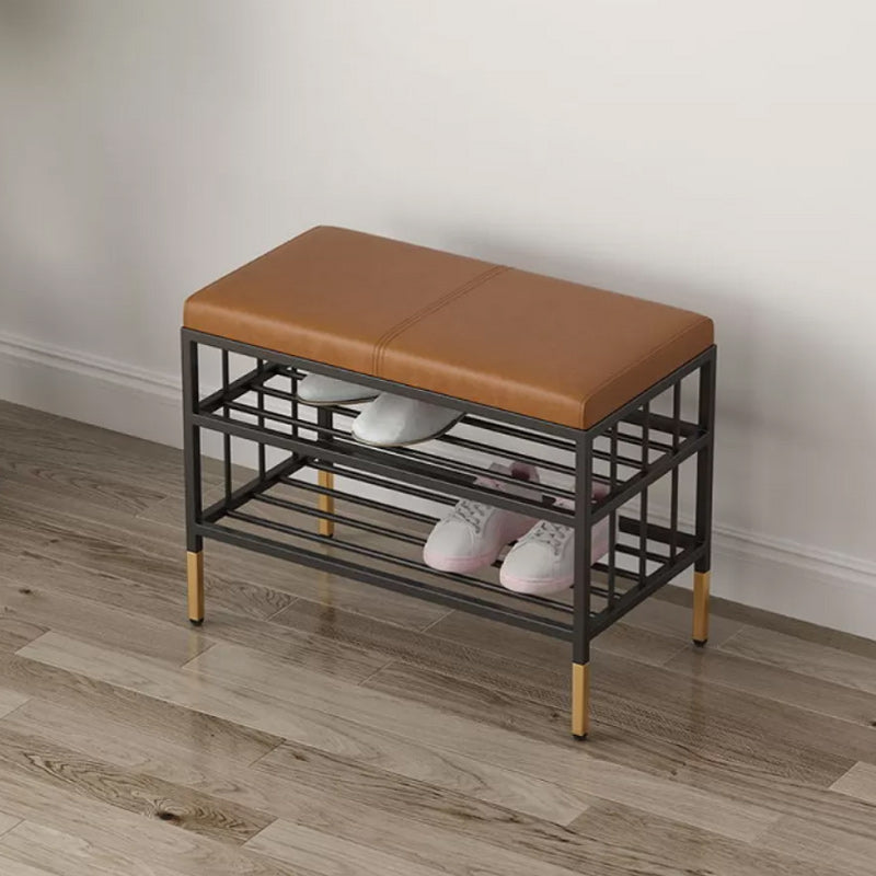 12.6"W Upholstered with Storage Bench Solid Color Bench with Legs 24"L x 13"W x 18.5"H Faux Leather Brown Clearhalo 'Benches' 'Chairs & Seating' 'furn' 'furn_benches' 'Furniture' 'Living Room Furniture' 5902628