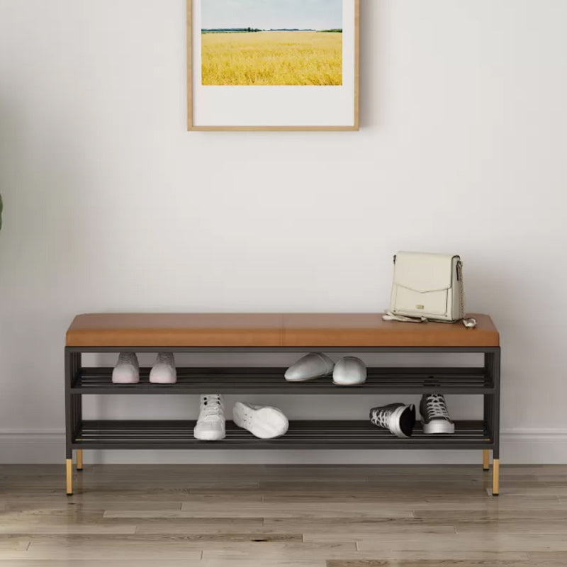 12.6"W Upholstered with Storage Bench Solid Color Bench with Legs Faux Leather Brown Clearhalo 'Benches' 'Chairs & Seating' 'furn' 'furn_benches' 'Furniture' 'Living Room Furniture' 5902630