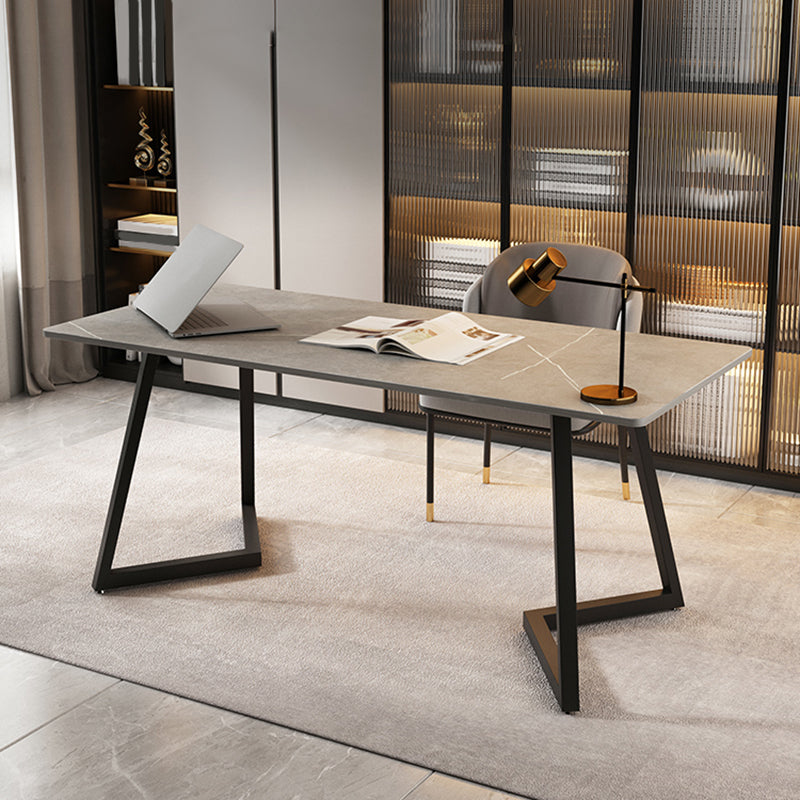 Scrivania rettangolare grigia/bianca scrivania da letto da letto con gambe metalliche