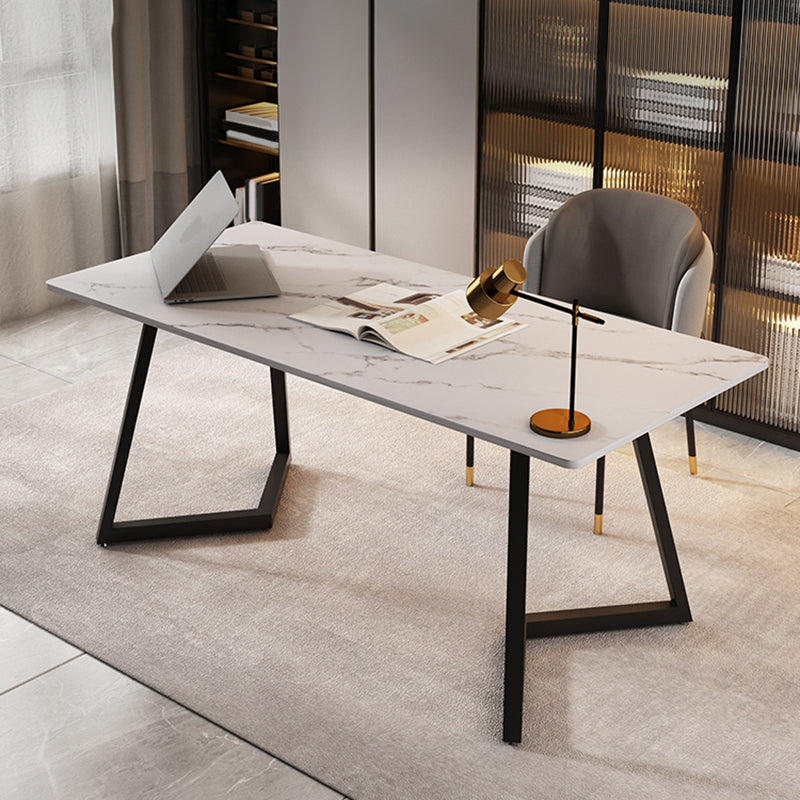 Scrivania rettangolare grigia/bianca scrivania da letto da letto con gambe metalliche