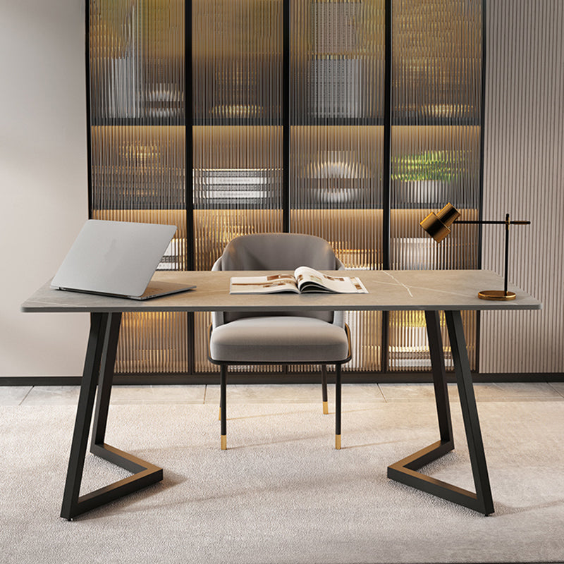 Scrivania rettangolare grigia/bianca scrivania da letto da letto con gambe metalliche