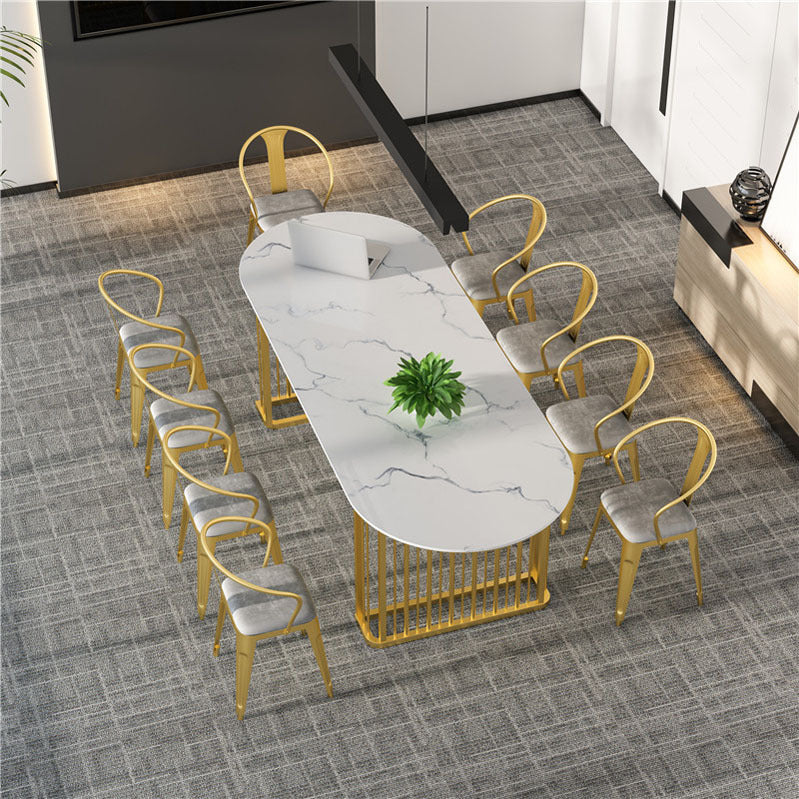 Glam Marble Writing Desk Sled Base Type Office Desk With Metal Legs Clearhalo 'furn' 'furn_office_desk' 'Furniture' 'Office Desks' 'Office Furniture' 'office_desk' 5902803