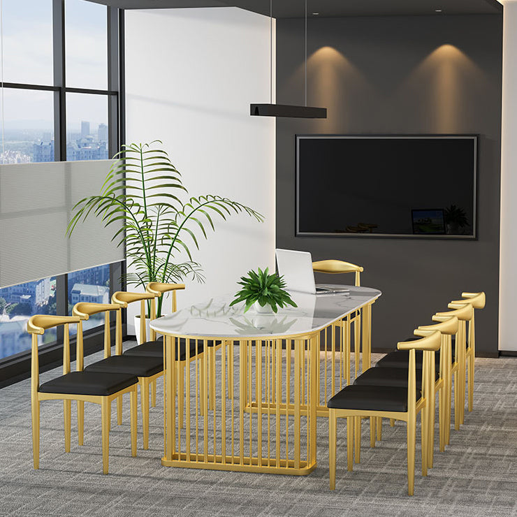 Glam Marble Writing Desk Sled Base Type Office Desk With Metal Legs Clearhalo 'furn' 'furn_office_desk' 'Furniture' 'Office Desks' 'Office Furniture' 'office_desk' 5902810