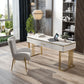 White and Gold Office Desk Glam Sled Writing Desk with Drawer 55.1"L x 23.6"W x 29.5"H Stone Clearhalo 'furn' 'furn_office_desk' 'Furniture' 'Office Desks' 'Office Furniture' 'office_desk' 5902860