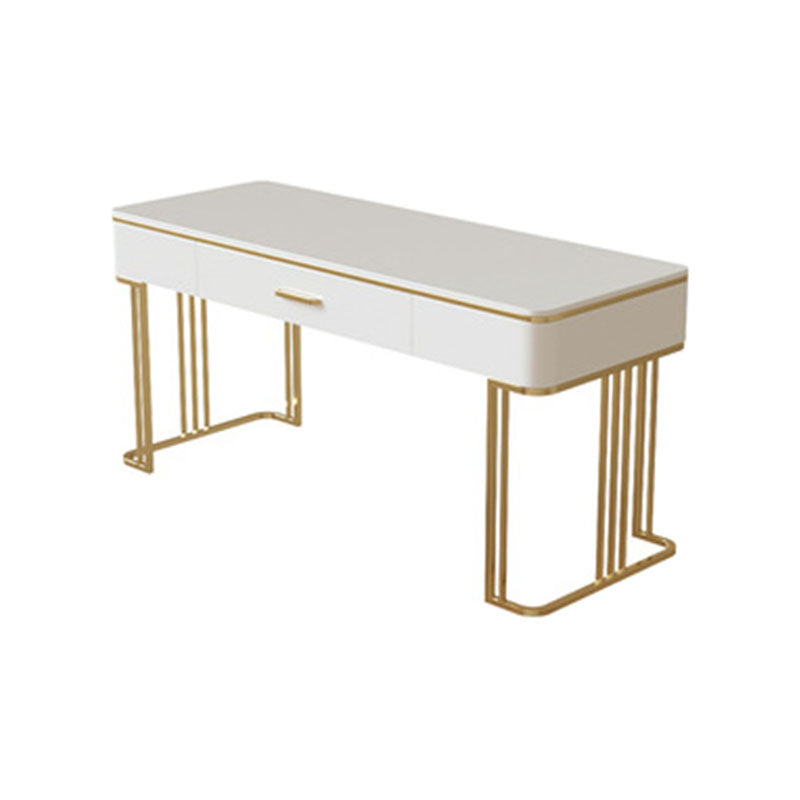 White and Gold Office Desk Glam Sled Writing Desk with Drawer Wood Clearhalo 'furn' 'furn_office_desk' 'Furniture' 'Office Desks' 'Office Furniture' 'office_desk' 5902863