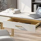 White and Gold Office Desk Glam Sled Writing Desk with Drawer Clearhalo 'furn' 'furn_office_desk' 'Furniture' 'Office Desks' 'Office Furniture' 'office_desk' 5902864