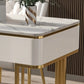 White and Gold Office Desk Glam Sled Writing Desk with Drawer Clearhalo 'furn' 'furn_office_desk' 'Furniture' 'Office Desks' 'Office Furniture' 'office_desk' 5902865