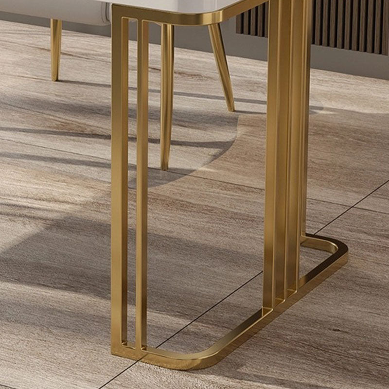 White and Gold Office Desk Glam Sled Writing Desk with Drawer Clearhalo 'furn' 'furn_office_desk' 'Furniture' 'Office Desks' 'Office Furniture' 'office_desk' 5902867