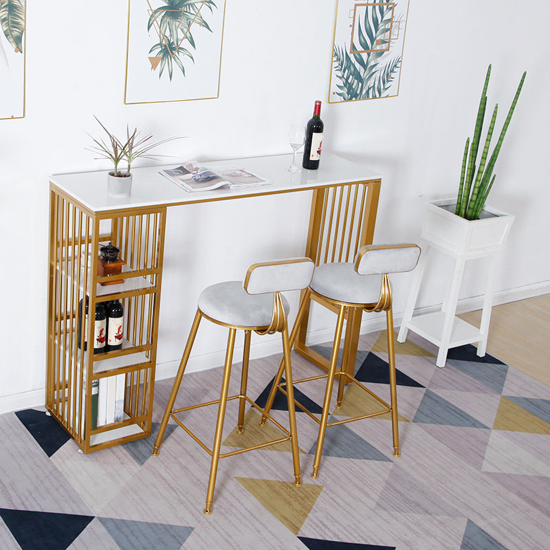 Bar Height Pub Table Glam Style Rectangle Bar Table with Stone Top 70.9"L x 15.7"W x 41.3"H Without Chairs Clearhalo 'Bar Furniture' 'Bar Tables' 'bar_tables' 'furn' 'furn_bar_tables' 'Furniture' 'Kitchen & Dining Furniture' 5903161