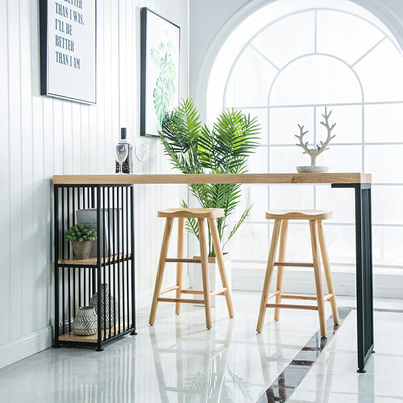 Mesa de bar rectangular estilo Glam, mesa de comedor de madera maciza de pino con almacenamiento