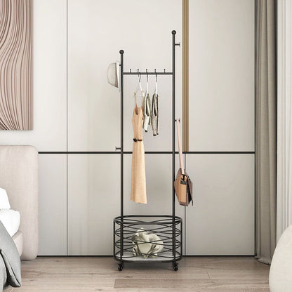 Modern Coat Hanger Metal Free Standing No Distressed Hall Tree with Storage Shelving 20.5"L x 13.4"W x 69.3"H Black