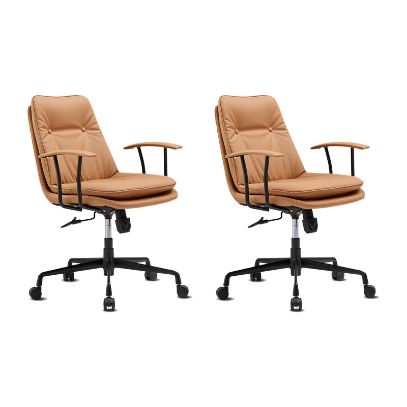 Contemporary Arm Chair Fixed Arms Adjustable Seat Height Leather Office Chair Coffee 2 Piece Set Clearhalo 'furn' 'furn_office_chair' 'Furniture' 'Office Chairs' 'Office Furniture' 'office_chair' 5904986