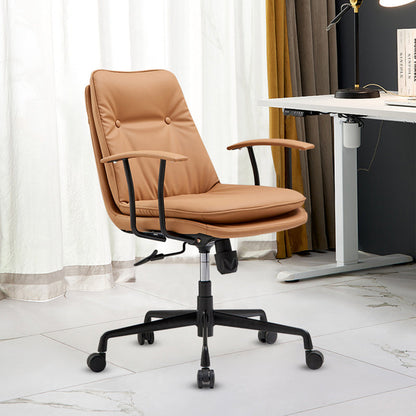 Contemporary Arm Chair Fixed Arms Adjustable Seat Height Leather Office Chair Coffee 1 Piece Clearhalo 'furn' 'furn_office_chair' 'Furniture' 'Office Chairs' 'Office Furniture' 'office_chair' 5904987