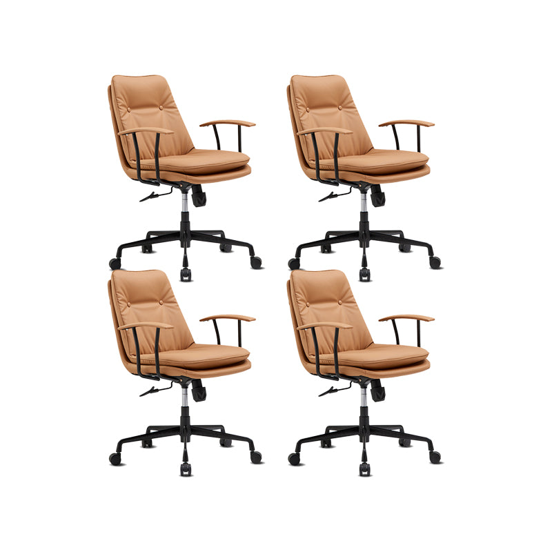 Contemporary Arm Chair Fixed Arms Adjustable Seat Height Leather Office Chair Coffee 4 Piece Set Clearhalo 'furn' 'furn_office_chair' 'Furniture' 'Office Chairs' 'Office Furniture' 'office_chair' 5904988