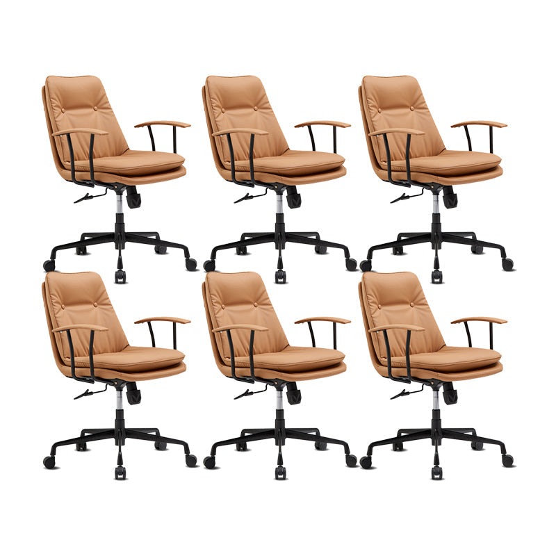 Contemporary Arm Chair Fixed Arms Adjustable Seat Height Leather Office Chair Coffee 6 Piece Set Clearhalo 'furn' 'furn_office_chair' 'Furniture' 'Office Chairs' 'Office Furniture' 'office_chair' 5904990