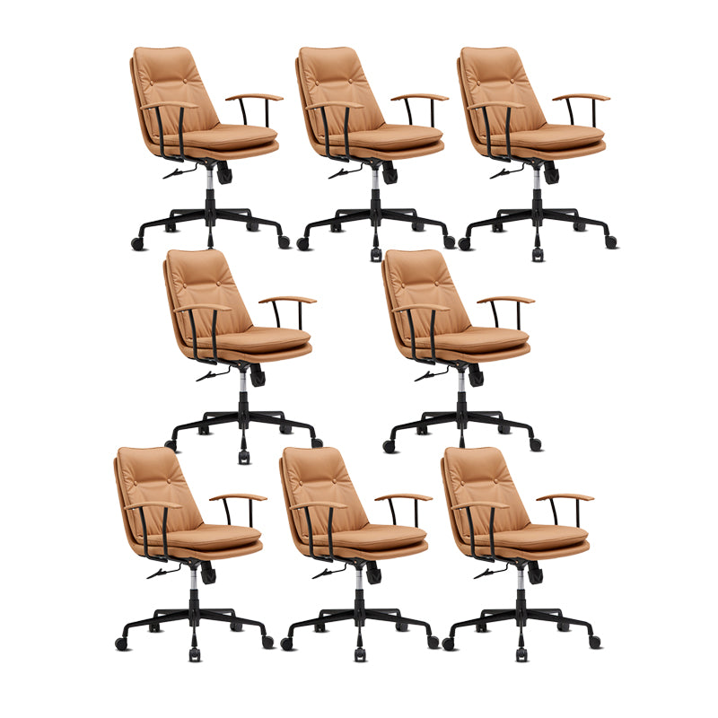 Contemporary Arm Chair Fixed Arms Adjustable Seat Height Leather Office Chair Coffee 8 Piece Set Clearhalo 'furn' 'furn_office_chair' 'Furniture' 'Office Chairs' 'Office Furniture' 'office_chair' 5904992