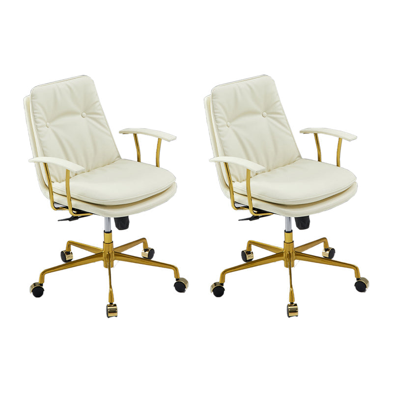 Contemporary Arm Chair Fixed Arms Adjustable Seat Height Leather Office Chair White-Gold 2 Piece Set Clearhalo 'furn' 'furn_office_chair' 'Furniture' 'Office Chairs' 'Office Furniture' 'office_chair' 5904993
