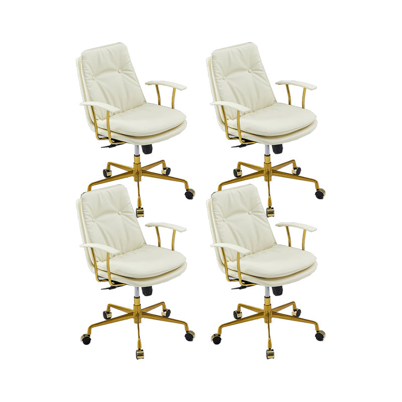 Contemporary Arm Chair Fixed Arms Adjustable Seat Height Leather Office Chair White-Gold 4 Piece Set Clearhalo 'furn' 'furn_office_chair' 'Furniture' 'Office Chairs' 'Office Furniture' 'office_chair' 5904996