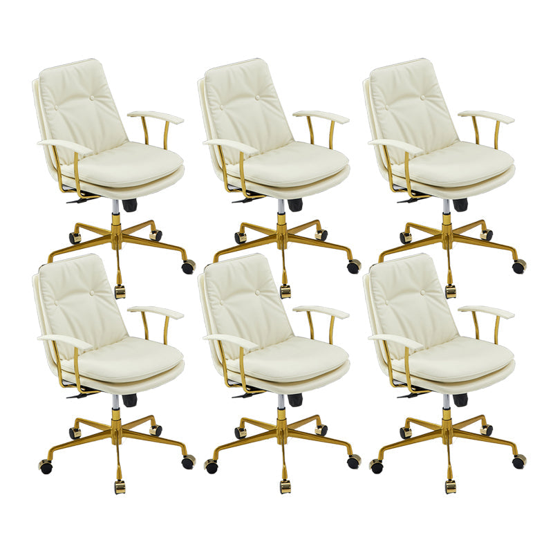 Contemporary Arm Chair Fixed Arms Adjustable Seat Height Leather Office Chair White-Gold 6 Piece Set Clearhalo 'furn' 'furn_office_chair' 'Furniture' 'Office Chairs' 'Office Furniture' 'office_chair' 5904997
