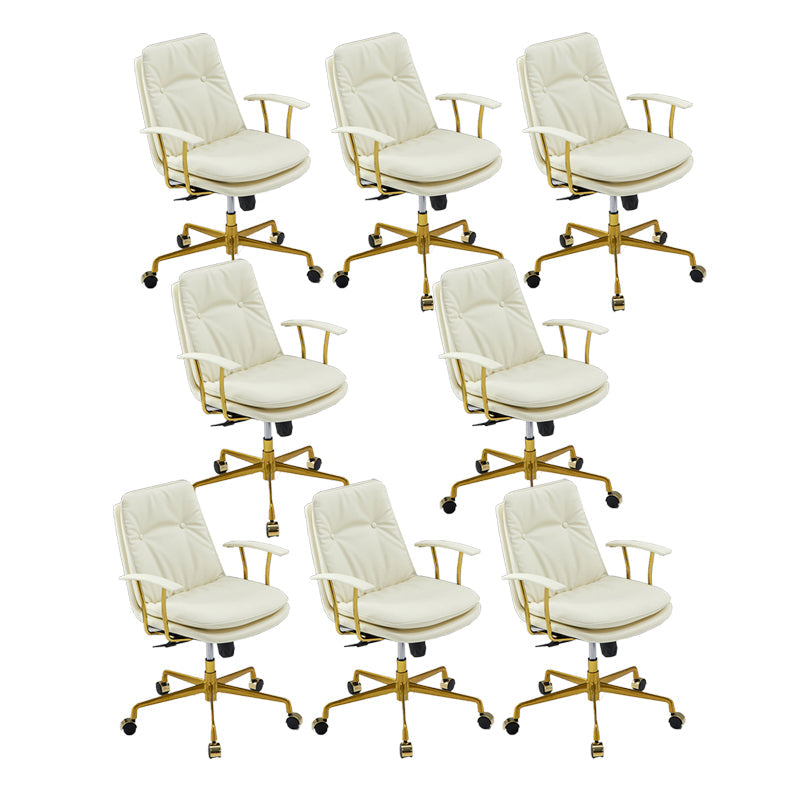 Contemporary Arm Chair Fixed Arms Adjustable Seat Height Leather Office Chair White-Gold 8 Piece Set Clearhalo 'furn' 'furn_office_chair' 'Furniture' 'Office Chairs' 'Office Furniture' 'office_chair' 5905000