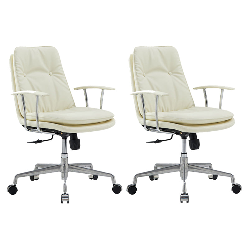 Contemporary Arm Chair Fixed Arms Adjustable Seat Height Leather Office Chair White 2 Piece Set Clearhalo 'furn' 'furn_office_chair' 'Furniture' 'Office Chairs' 'Office Furniture' 'office_chair' 5905002