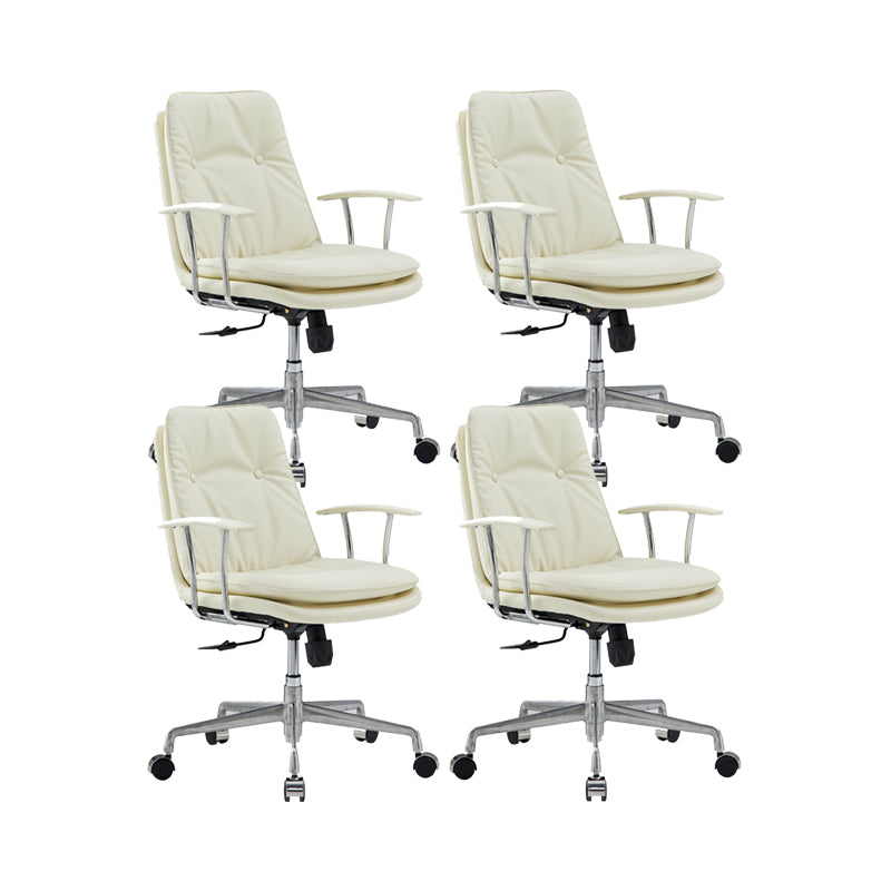 Contemporary Arm Chair Fixed Arms Adjustable Seat Height Leather Office Chair White 4 Piece Set Clearhalo 'furn' 'furn_office_chair' 'Furniture' 'Office Chairs' 'Office Furniture' 'office_chair' 5905003