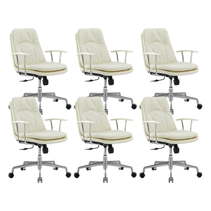 Contemporary Arm Chair Fixed Arms Adjustable Seat Height Leather Office Chair White 6 Piece Set Clearhalo 'furn' 'furn_office_chair' 'Furniture' 'Office Chairs' 'Office Furniture' 'office_chair' 5905005