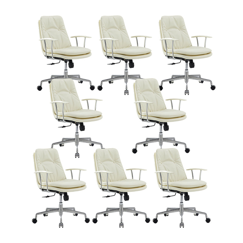 Contemporary Arm Chair Fixed Arms Adjustable Seat Height Leather Office Chair White 8 Piece Set Clearhalo 'furn' 'furn_office_chair' 'Furniture' 'Office Chairs' 'Office Furniture' 'office_chair' 5905007