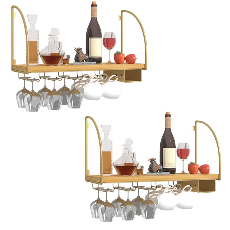 Wall Mounted Solid Wood Wine Bottle & Glass Rack Industrial Bottle Rack