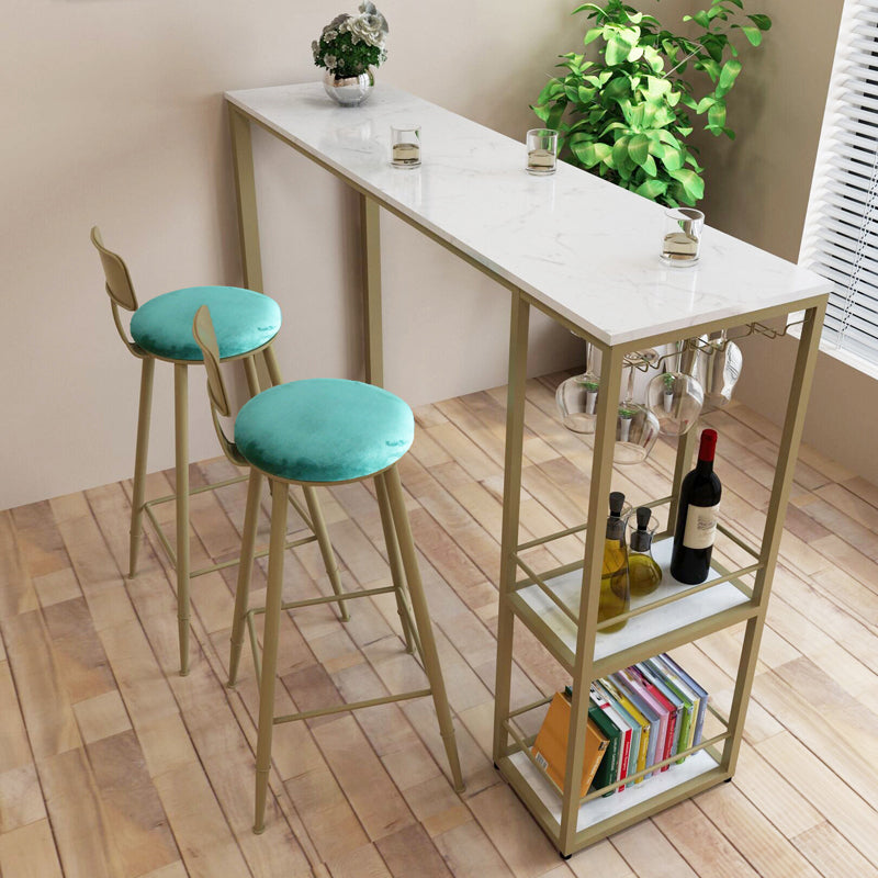 Glam 1/3 Pieces Bar Table Set Rectangle Stone Counter Table with Stools for Dining Room 3 Pieces: White Gold Table, 2 Green Stools Clearhalo 'Bar Furniture' 'furn' 'furn_home_bar_bar_sets' 'Furniture' 'Home Bars & Bar Sets' 'home_bar_bar_sets' 'Kitchen & Dining Furniture' 5905339