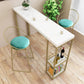 Glam 1/3 Pieces Bar Table Set Rectangle Stone Counter Table with Stools for Dining Room 3 Pieces: White Table, 2 Light Green Stools Clearhalo 'Bar Furniture' 'furn' 'furn_home_bar_bar_sets' 'Furniture' 'Home Bars & Bar Sets' 'home_bar_bar_sets' 'Kitchen & Dining Furniture' 5905343