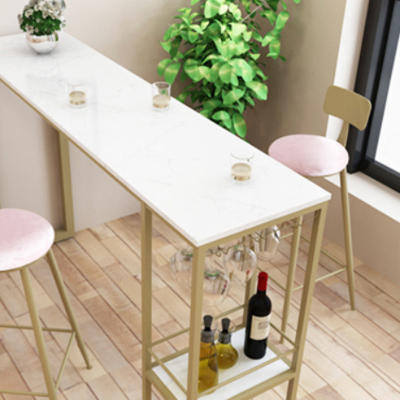 Glam 1/3 Pieces Bar Table Set Rectangle Stone Counter Table with Stools for Dining Room Clearhalo 'Bar Furniture' 'furn' 'furn_home_bar_bar_sets' 'Furniture' 'Home Bars & Bar Sets' 'home_bar_bar_sets' 'Kitchen & Dining Furniture' 5905349