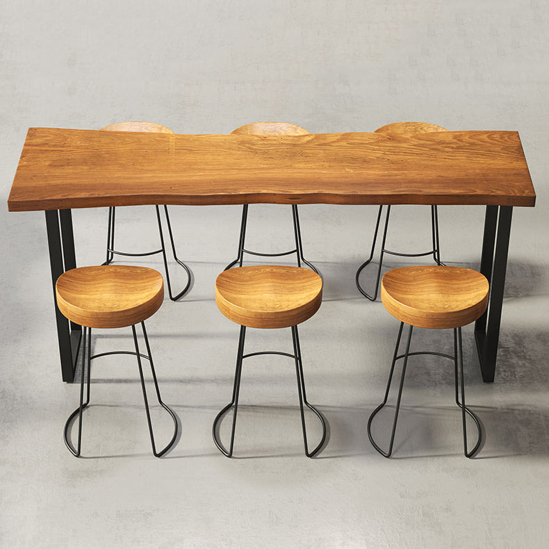 Modern 1/4/7 Pieces Bar Table Set Rectangle Pine Wood Counter Table with Stools for Cafe 7 Pieces: Table, 7 Wood Stools Clearhalo 'Bar Furniture' 'furn' 'furn_home_bar_bar_sets' 'Furniture' 'Home Bars & Bar Sets' 'home_bar_bar_sets' 'Kitchen & Dining Furniture' 5905608