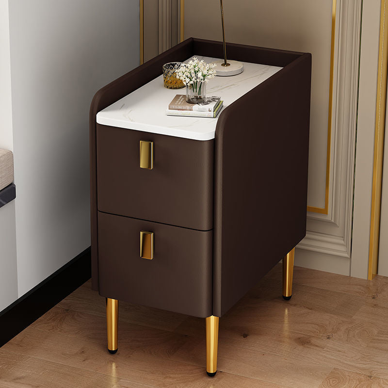 Faux Wood -Nachtschrank Beine enthalten Akzenttisch -Nachttisch mit 2 Schubladen