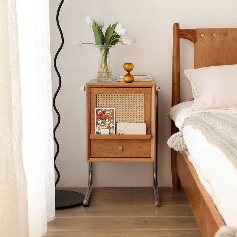 2 cajones de madera sólida Moderna noche de almacenamiento Cajón de almacenamiento Noche en natural