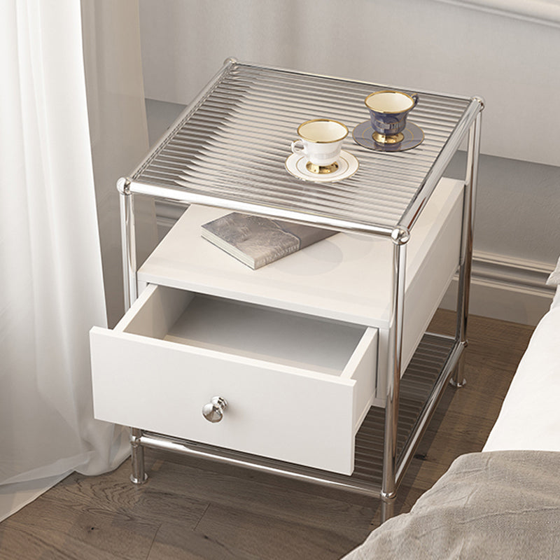 Mesa de acento de vidrio industrial Noche 22.83 "Cama alta de la cama nocturna