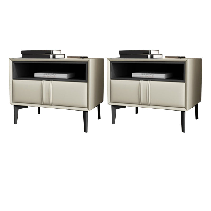 Holz und Lederbett Nachttisch moderner minimalistischer offener Nachttisch mit Schubladen