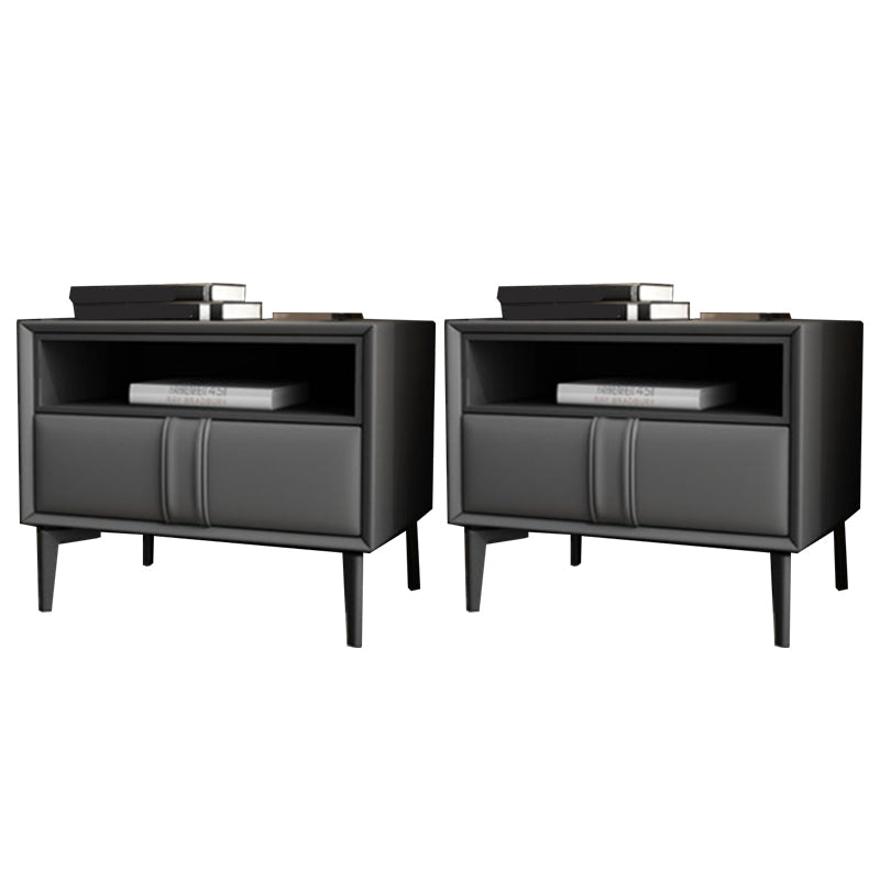 Holz und Lederbett Nachttisch moderner minimalistischer offener Nachttisch mit Schubladen