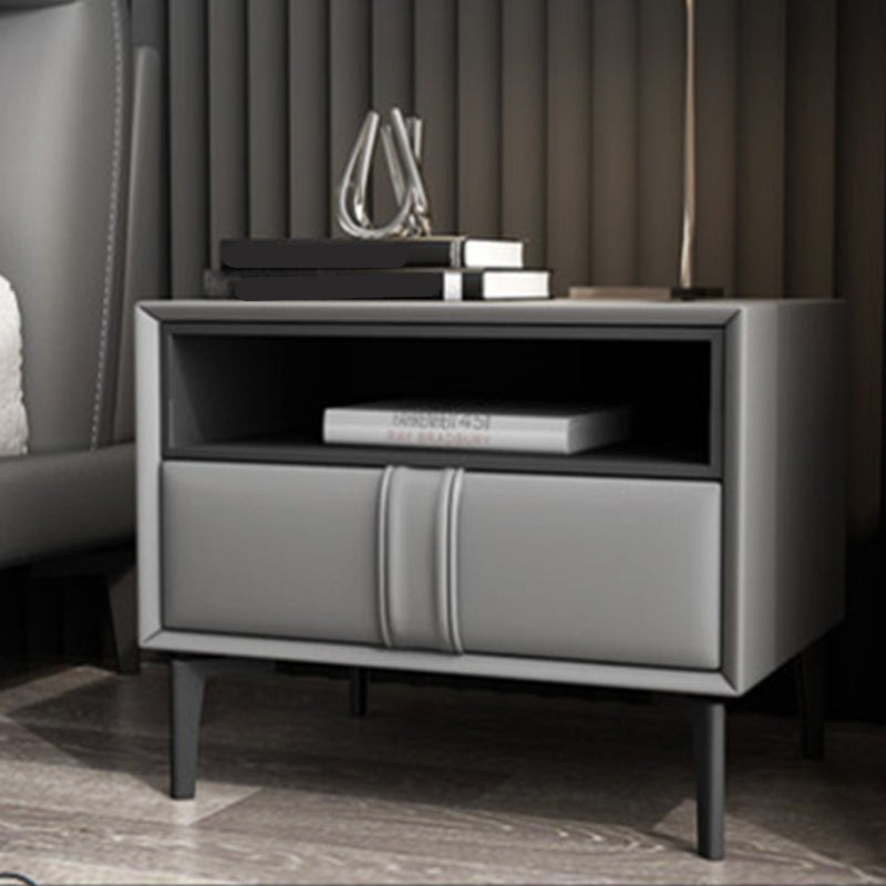 Holz und Lederbett Nachttisch moderner minimalistischer offener Nachttisch mit Schubladen