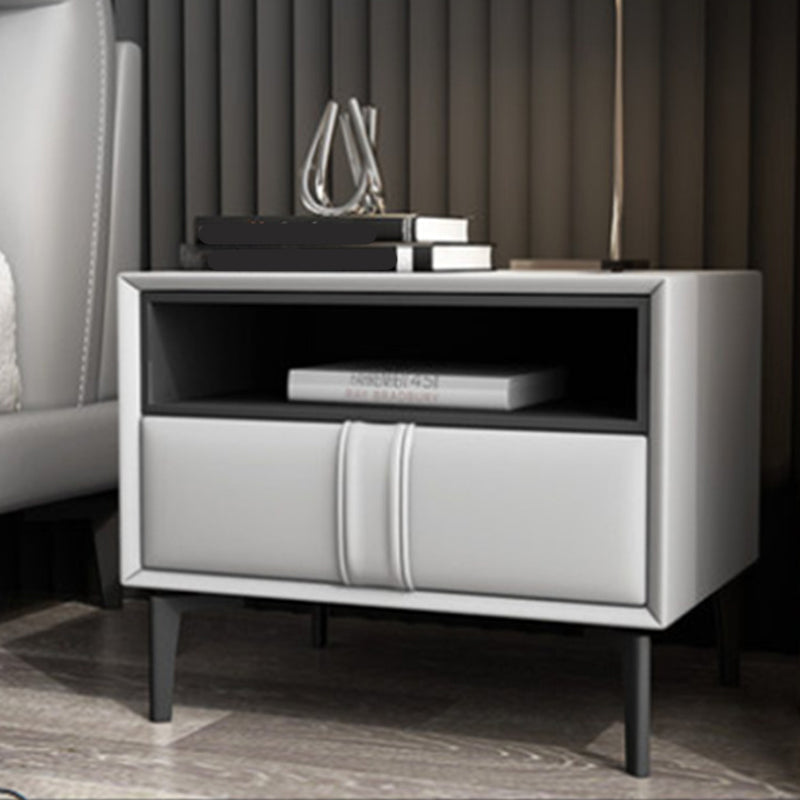 Holz und Lederbett Nachttisch moderner minimalistischer offener Nachttisch mit Schubladen