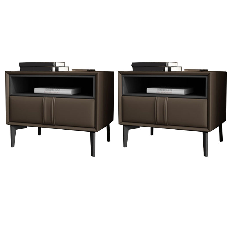 Holz und Lederbett Nachttisch moderner minimalistischer offener Nachttisch mit Schubladen