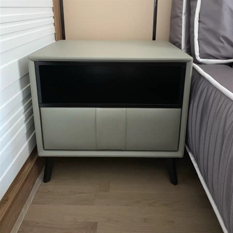 Holz und Lederbett Nachttisch moderner minimalistischer offener Nachttisch mit Schubladen
