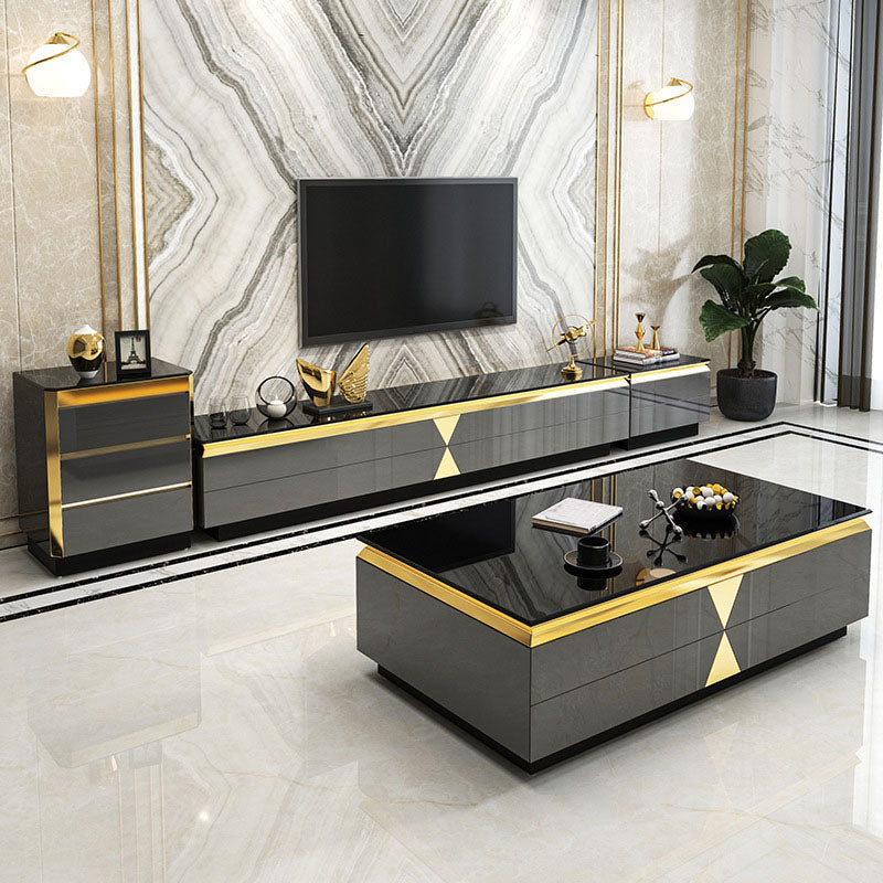 15.75-inch H Glass TV Stand Glam TV Stand for TVs with 4 Drawers Included Clearhalo 'furn' 'furn_tv_stands_entertainment_centers' 'Furniture' 'Living Room Furniture' 'TV Stands & Entertainment Centers' 'TV Stands & Media Storage Furniture' 'tv_stands_entertainment_centers' 5906666