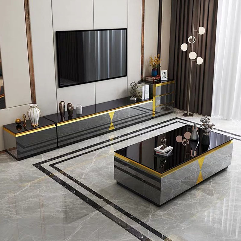 15.75-inch H Glass TV Stand Glam TV Stand for TVs with 4 Drawers Included Clearhalo 'furn' 'furn_tv_stands_entertainment_centers' 'Furniture' 'Living Room Furniture' 'TV Stands & Entertainment Centers' 'TV Stands & Media Storage Furniture' 'tv_stands_entertainment_centers' 5906674