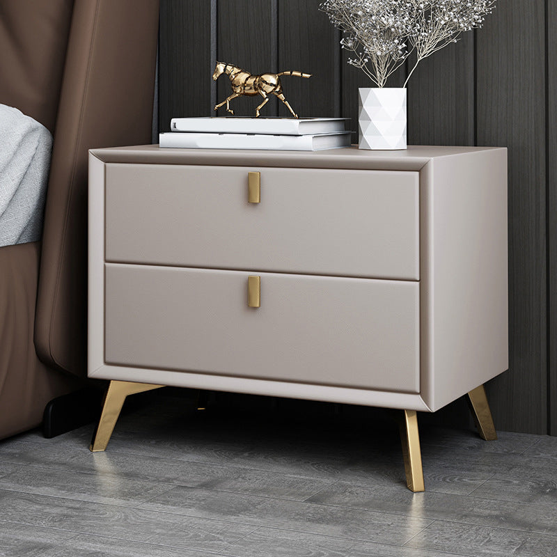 Solid Wood Accent Table Nightstand Glam Night Table with 2-Drawer Khaki 1 Piece Clearhalo 'Bedroom Furniture' 'furn' 'furn_night_stand' 'Furniture' 'night_stand' 'Nightstands' 5906784