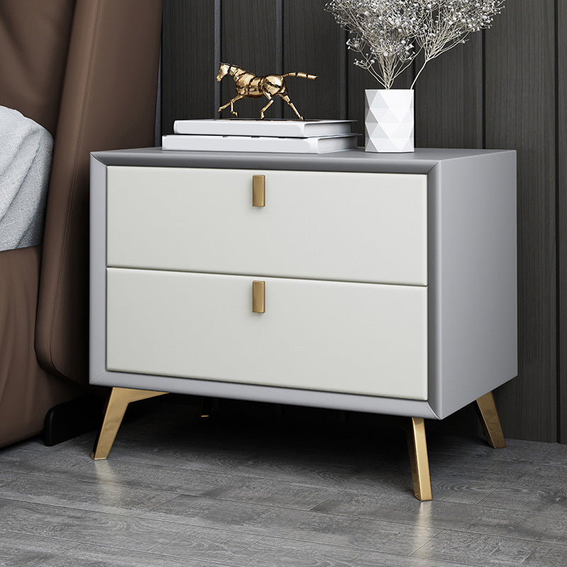 Solid Wood Accent Table Nightstand Glam Night Table with 2-Drawer Light Gray-White 1 Piece Clearhalo 'Bedroom Furniture' 'furn' 'furn_night_stand' 'Furniture' 'night_stand' 'Nightstands' 5906793