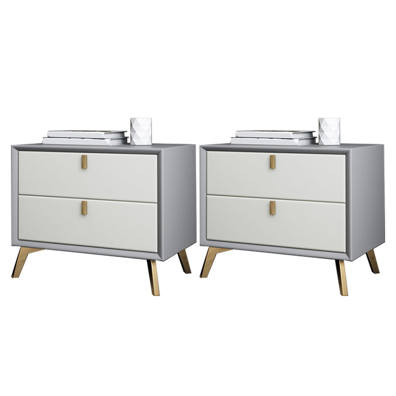 Solid Wood Accent Table Nightstand Glam Night Table with 2-Drawer Light Gray-White 2 Piece Set Clearhalo 'Bedroom Furniture' 'furn' 'furn_night_stand' 'Furniture' 'night_stand' 'Nightstands' 5906801