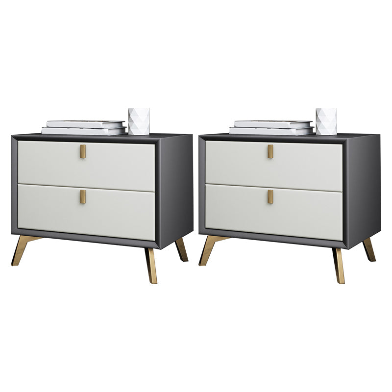 Solid Wood Accent Table Nightstand Glam Night Table with 2-Drawer Dark Gray-White 2 Piece Set Clearhalo 'Bedroom Furniture' 'furn' 'furn_night_stand' 'Furniture' 'night_stand' 'Nightstands' 5906803
