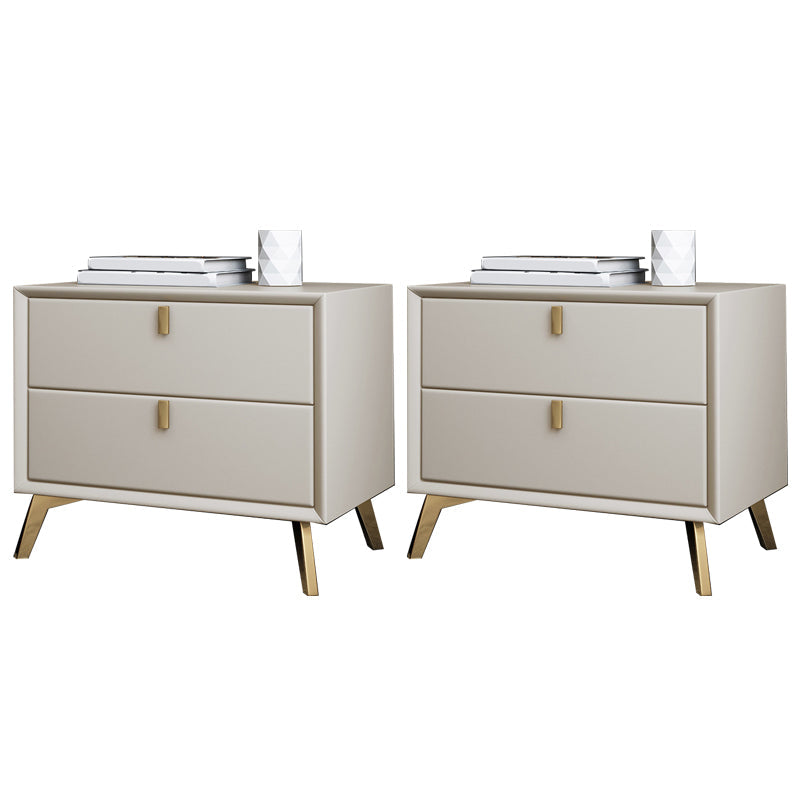 Solid Wood Accent Table Nightstand Glam Night Table with 2-Drawer Beige 2 Piece Set Clearhalo 'Bedroom Furniture' 'furn' 'furn_night_stand' 'Furniture' 'night_stand' 'Nightstands' 5906809