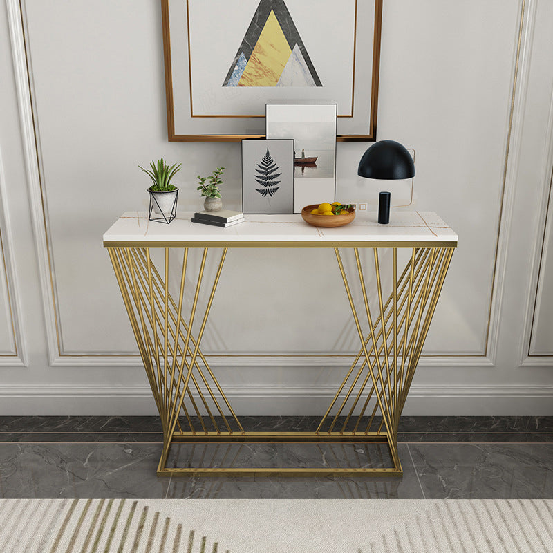 Modern Stone Console Sofa Table Rectangle Iron End Table for Hall 47"L x 12"W x 31"H Gold White Clearhalo 'Console Tables' 'console_tables' 'Entry & Mudroom Furniture' 'furn' 'furn_console_tables' 'Furniture' 5906858